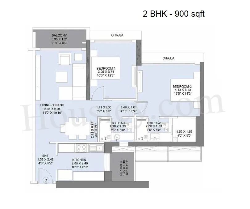 L&T Crescent Bay Unit plan - 900 sq.ft.
